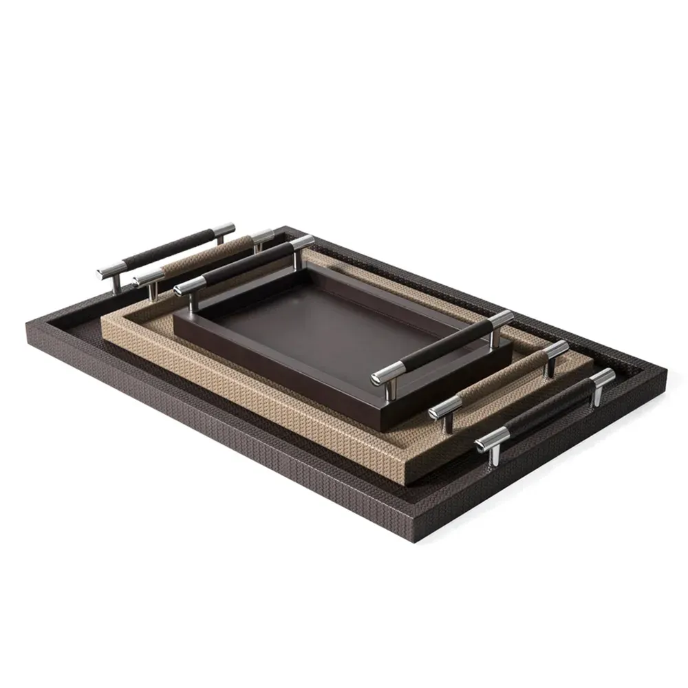 поднос , кожа Liverpool 048 taupe, satin brass фото 2