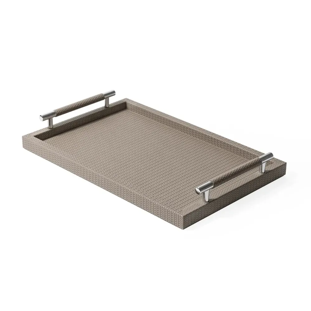поднос , кожа Liverpool 048 taupe, satin brass фото 1